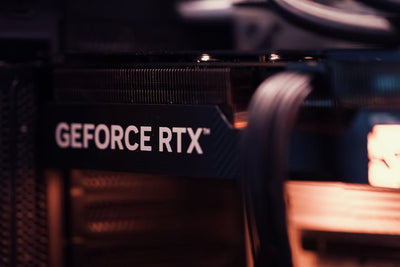 Detailed view of a GeForce RTX graphics card, highlighting modern technology.