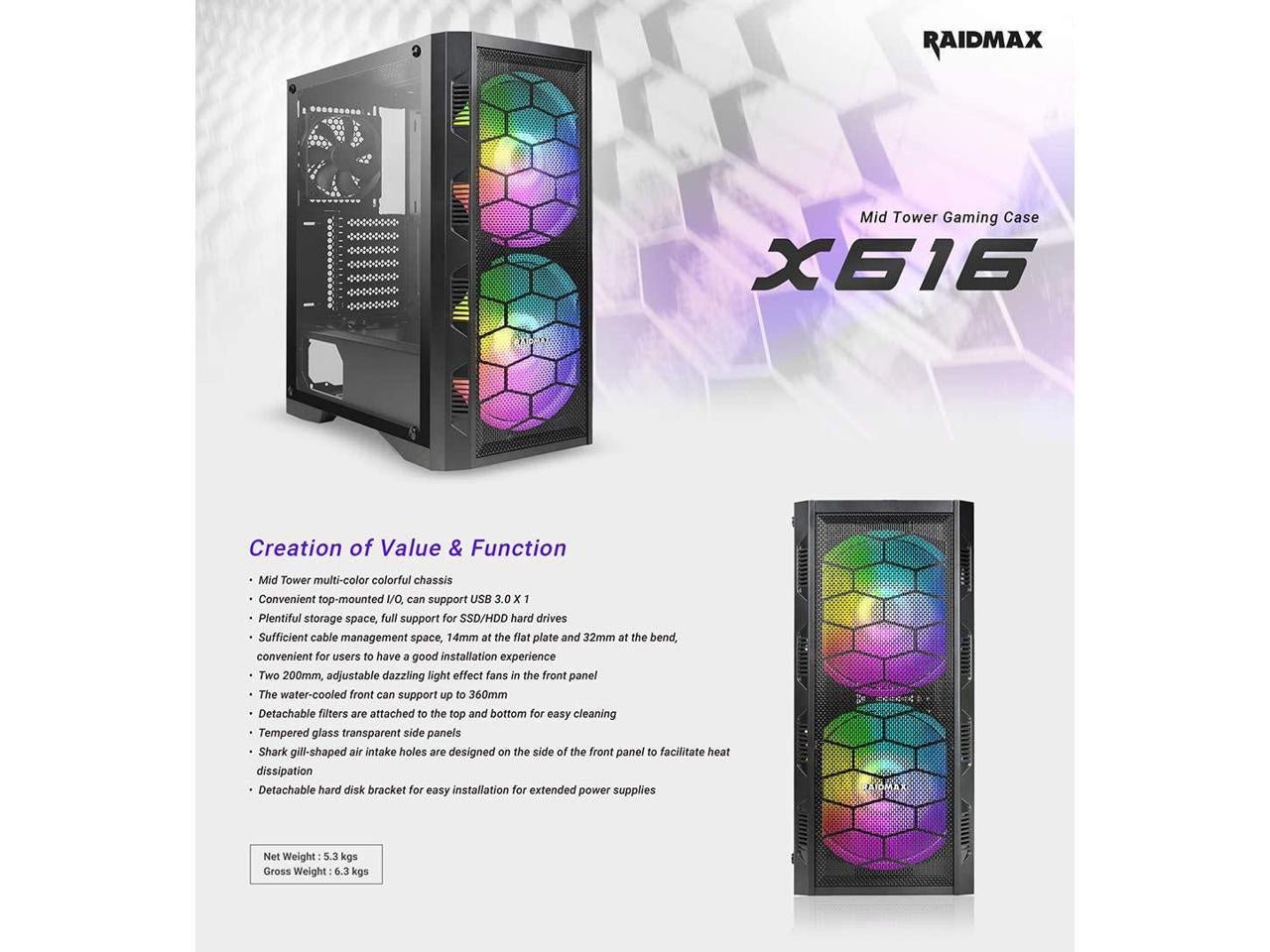 Raidmax X6 Series RGB Gaming Computer Case(ATX) (Black)