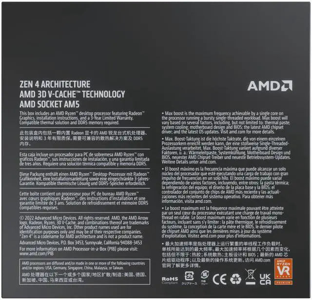 AMD Ryzen 7 7800X3D 4.2Ghz (8-Core, 16 Threads, 104MB Cache) CPU -w/ AMD Radeon Graphics (Zen 4) (TDP 165W) (AM5)