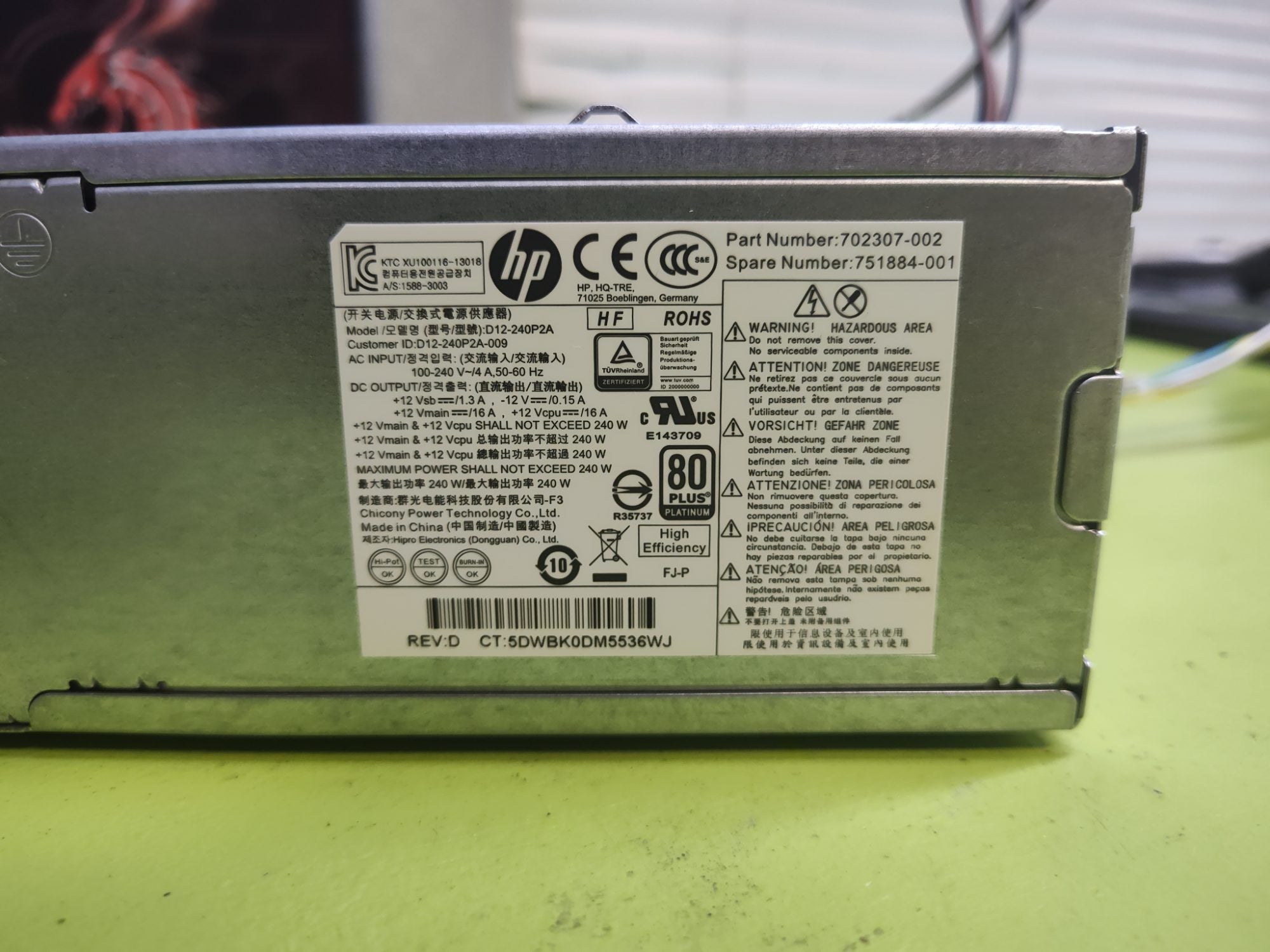 HP D12-240P2A 240W proprietary Power Supply 702307-002