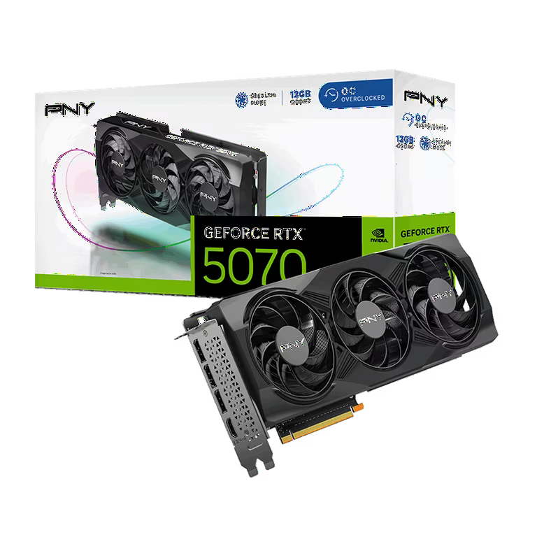 PNY NVIDIA GeForce RTX 5070 OC 12GB GDDR7 RGB 3-Fan Graphics Card (300mm) (TDP 250W) (Black)