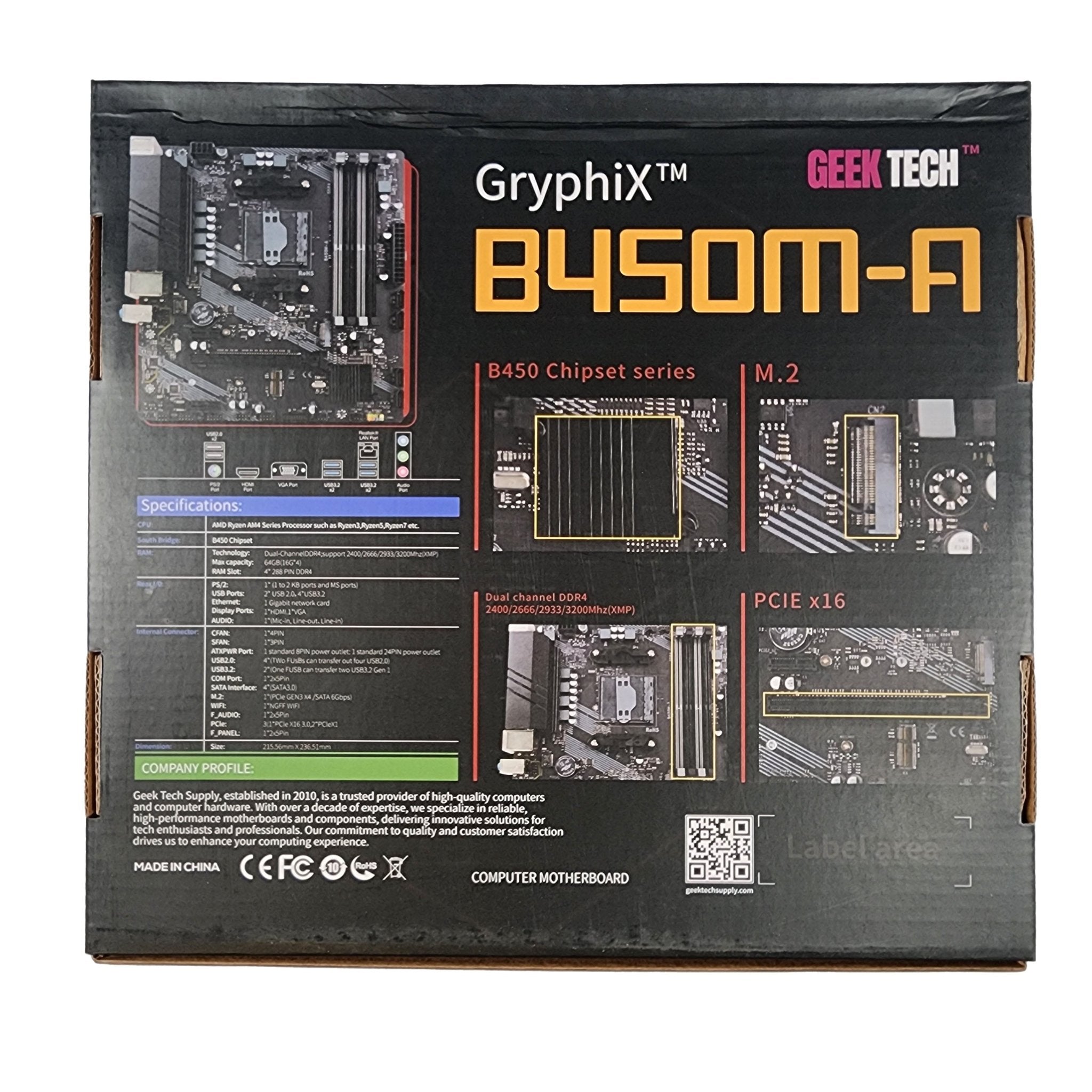 (AM4) GeekTech GryphiX B450M - A AMD AM4 Socket Motherboard M - ATX Micro ATX DDR4 - Geek Tech