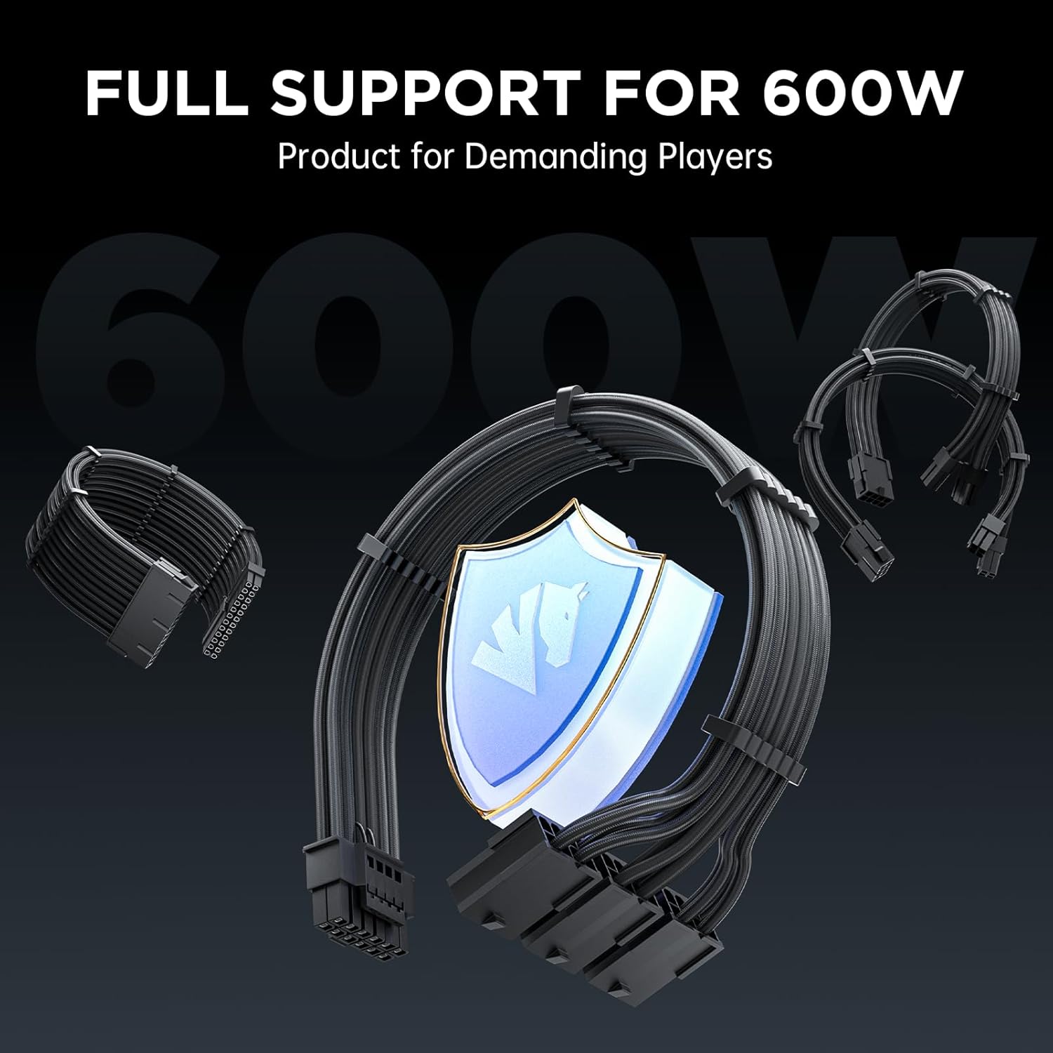 Asiahorse Black 12VHPWR PCIe 5.0 Sleeved PSU Extension Cable Kit 16AWG Cotton Custom Mod Kit 4 Kit 3 End - Geek Tech