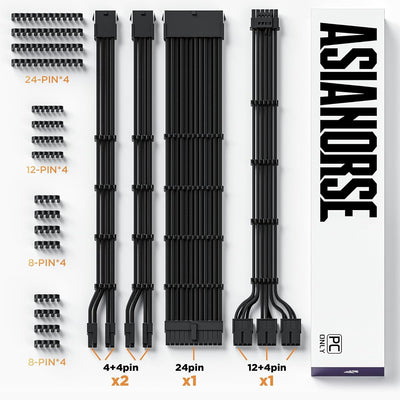 Asiahorse Black 12VHPWR PCIe 5.0 Sleeved PSU Extension