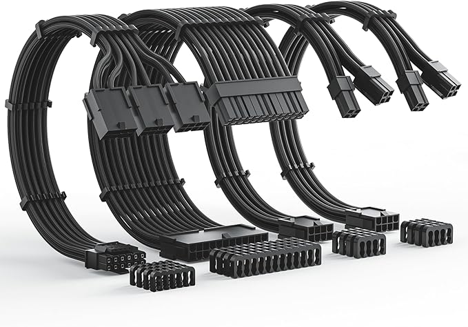Asiahorse Black 12VHPWR PCIe 5.0 Sleeved PSU Extension Cable Kit 16AWG Cotton Custom Mod Kit 4 Kit 3 End - Geek Tech