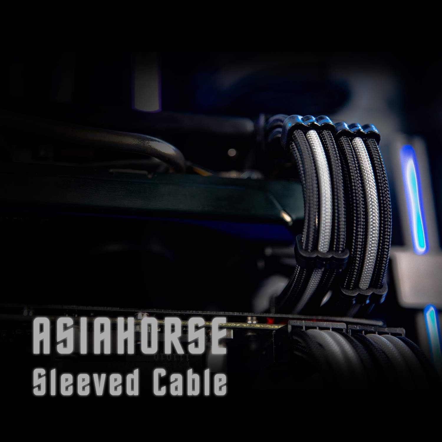 Asiahorse Black Grey Mix Sleeved PSU Extension Cable Kit 16AWG Cotton Custom PC Mod Kit - Geek Tech