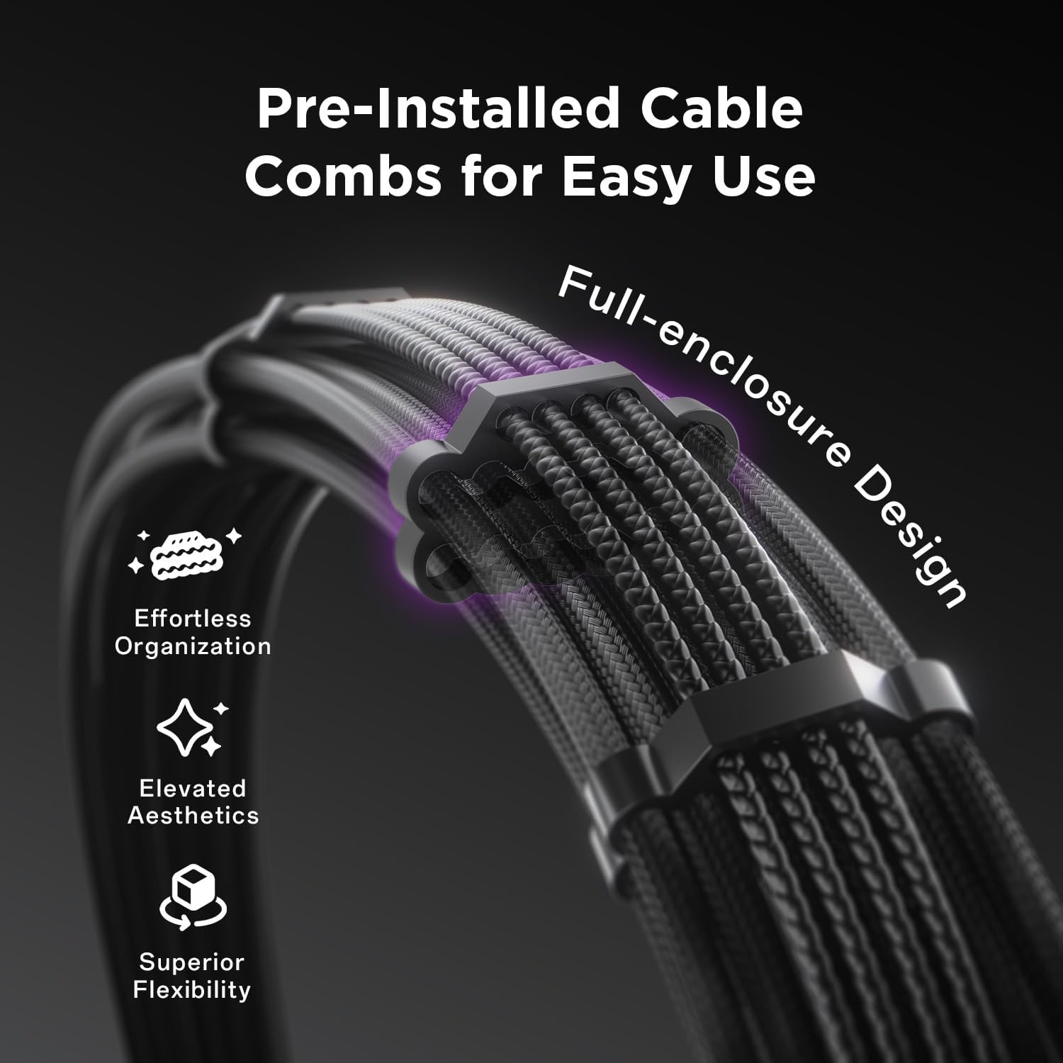 Asiahorse Black PCIe 5.0 12VHPWR Sleeved PSU Extension Cable Kit 16AWG Cotton Custom Mod Kit 4 Kit 1 End - Geek Tech