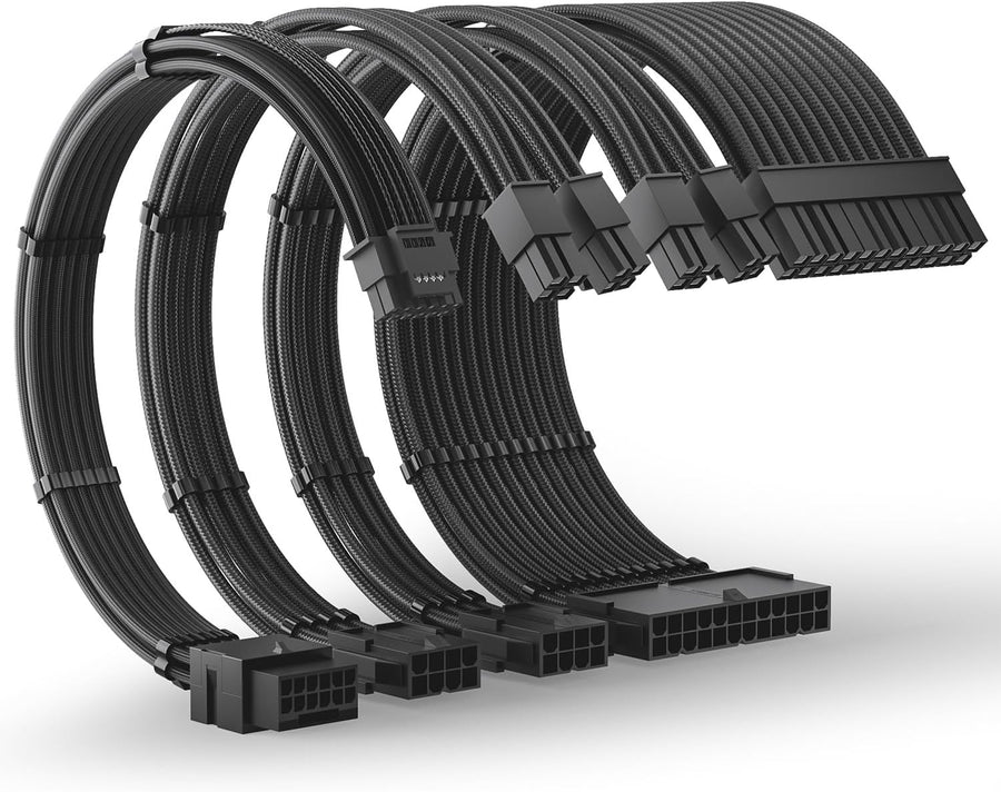 Asiahorse Black PCIe 5.0 12VHPWR Sleeved PSU Extension Cable Kit 16AWG Cotton Custom Mod Kit 4 Kit 1 End