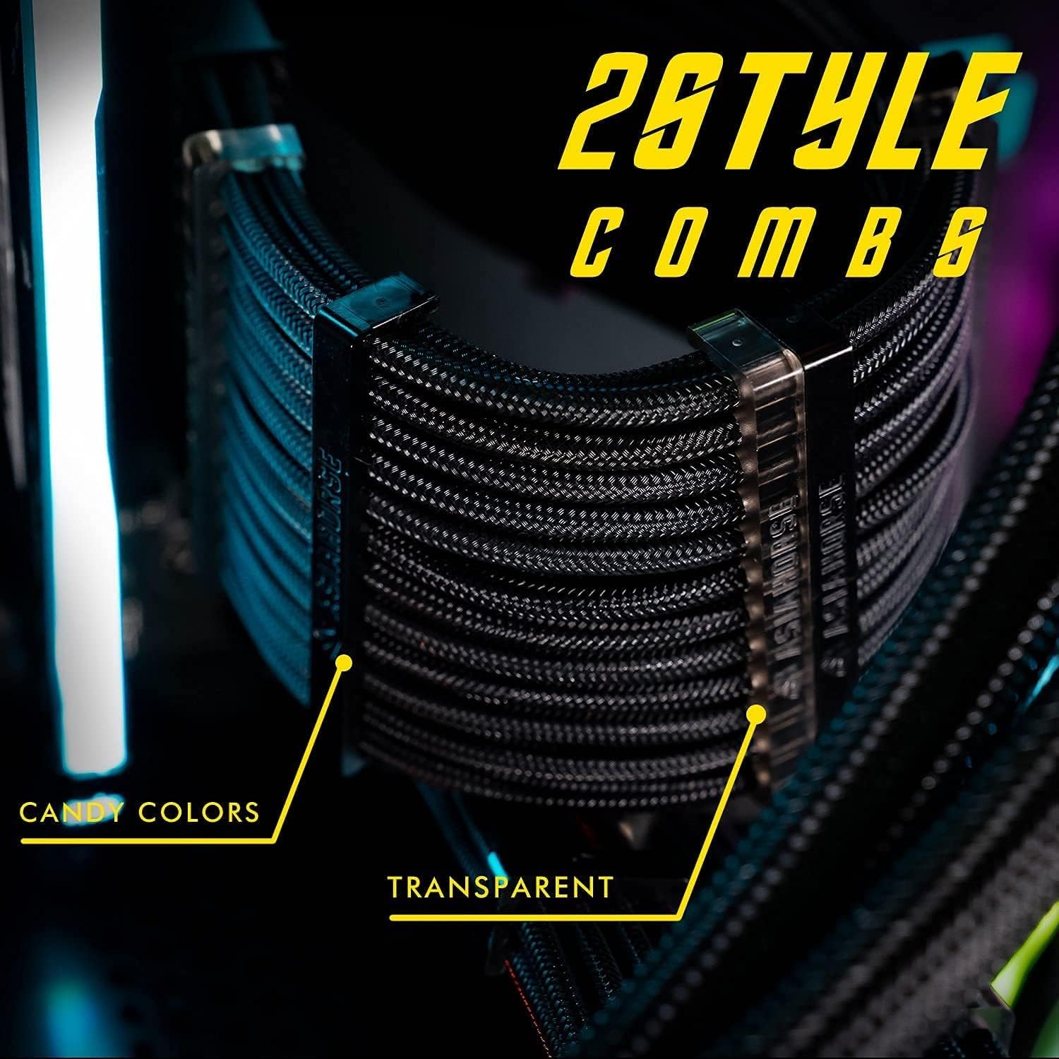 Asiahorse Black Sleeved PSU Extension Cable Kit 18AWG Cotton Custom PC Mod Kit - Geek Tech