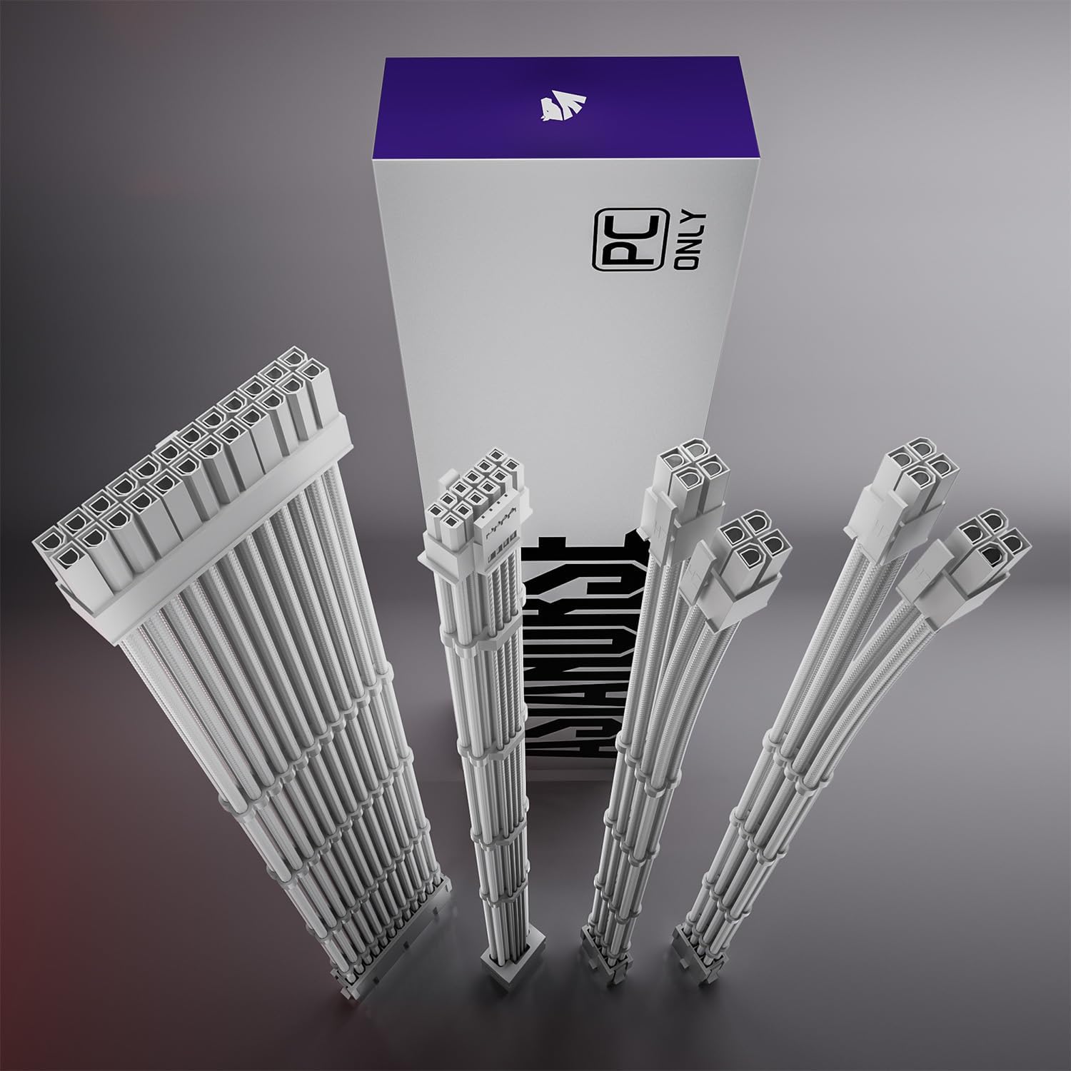 Asiahorse Black White PCIe 5.0 12VHPWR Sleeved PSU Extension Cable Kit 16AWG Cotton Custom Mod Kit 4 Kit 1 End - Geek Tech