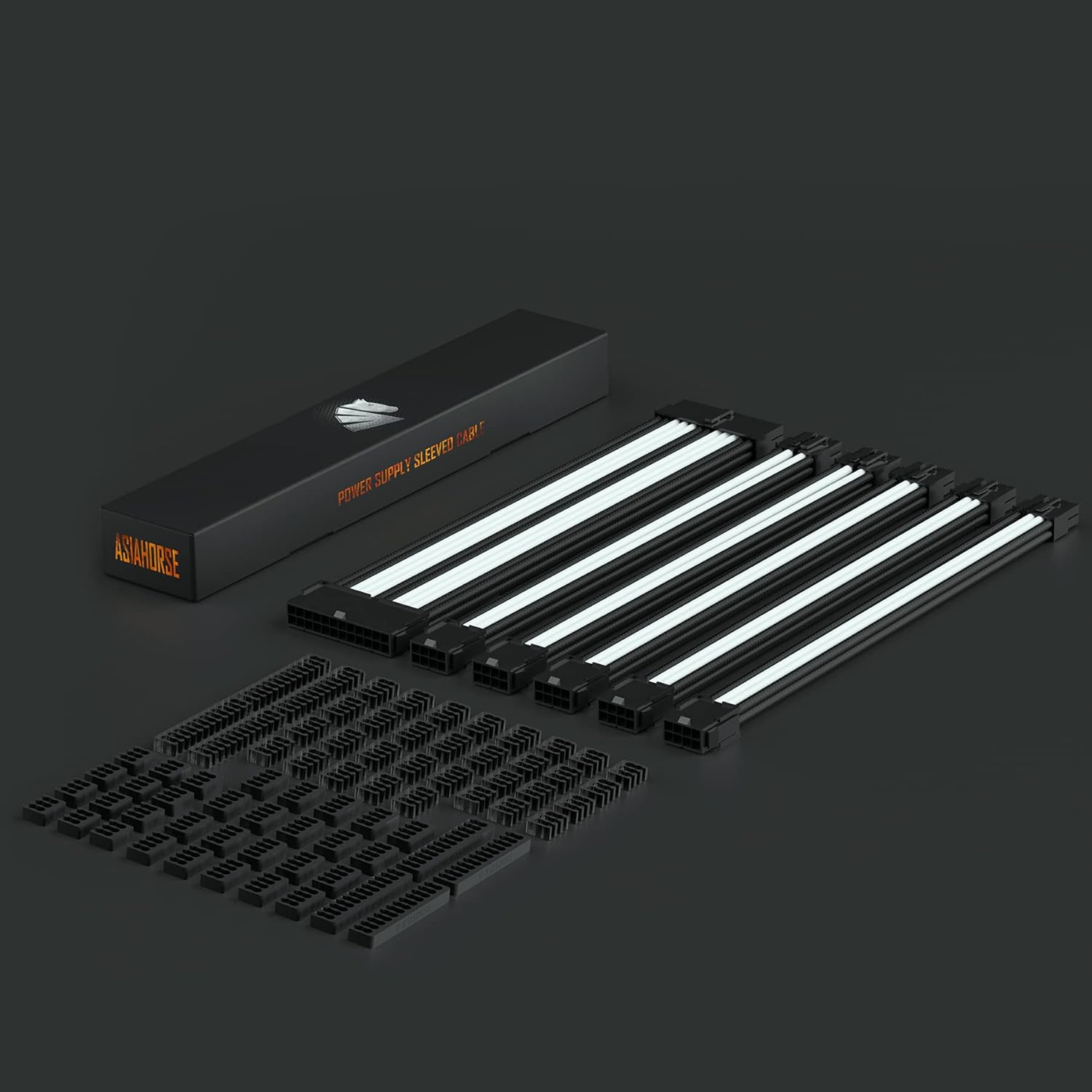 Asiahorse Black White Sleeved PSU Extension Cable Kit 16AWG Cotton Custom PC Mod Kit 6 Kit - Geek Tech