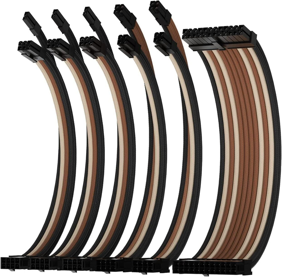 Asiahorse Brown Off White Sleeved PSU Extension Cable Kit 16AWG Cotton Custom PC Mod Kit 6 Kit