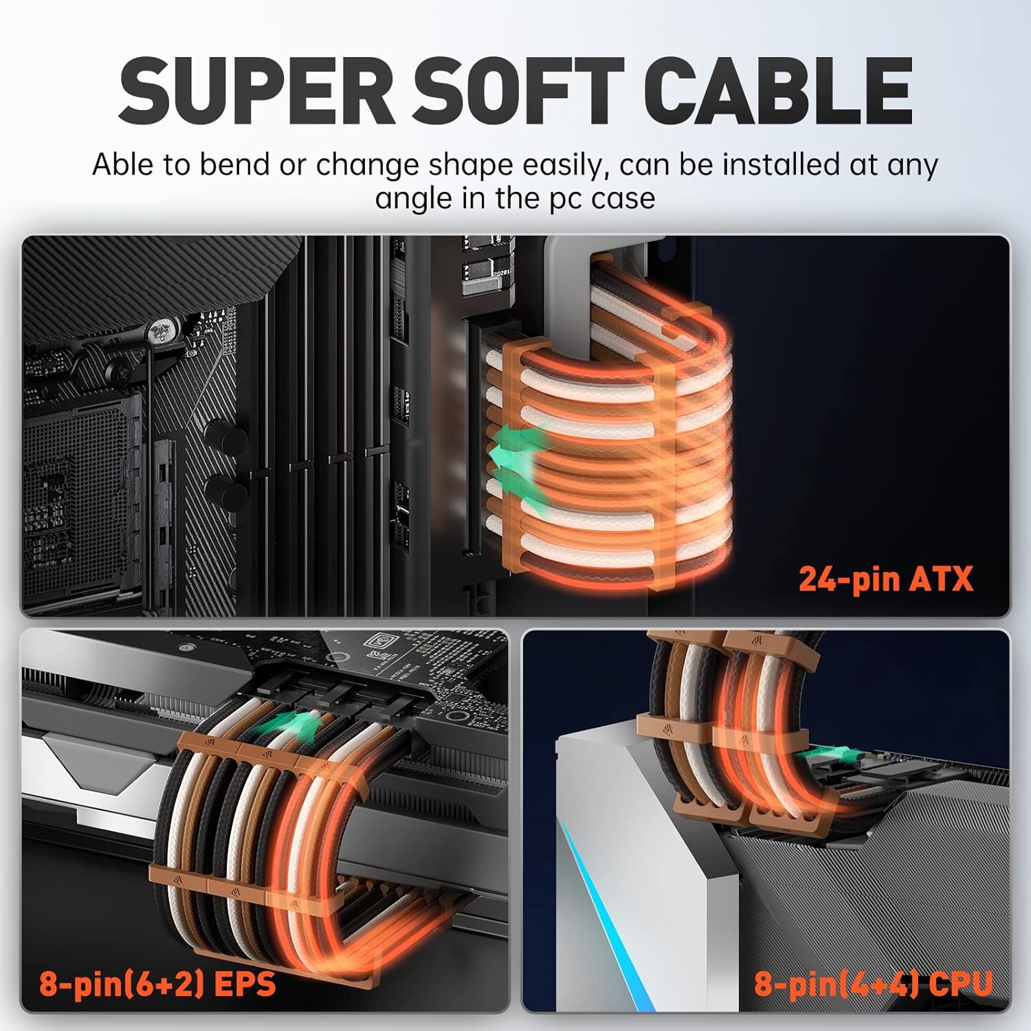 Asiahorse Brown Off White Sleeved PSU Extension Cable Kit 16AWG Cotton Custom PC Mod Kit 6 Kit - Geek Tech