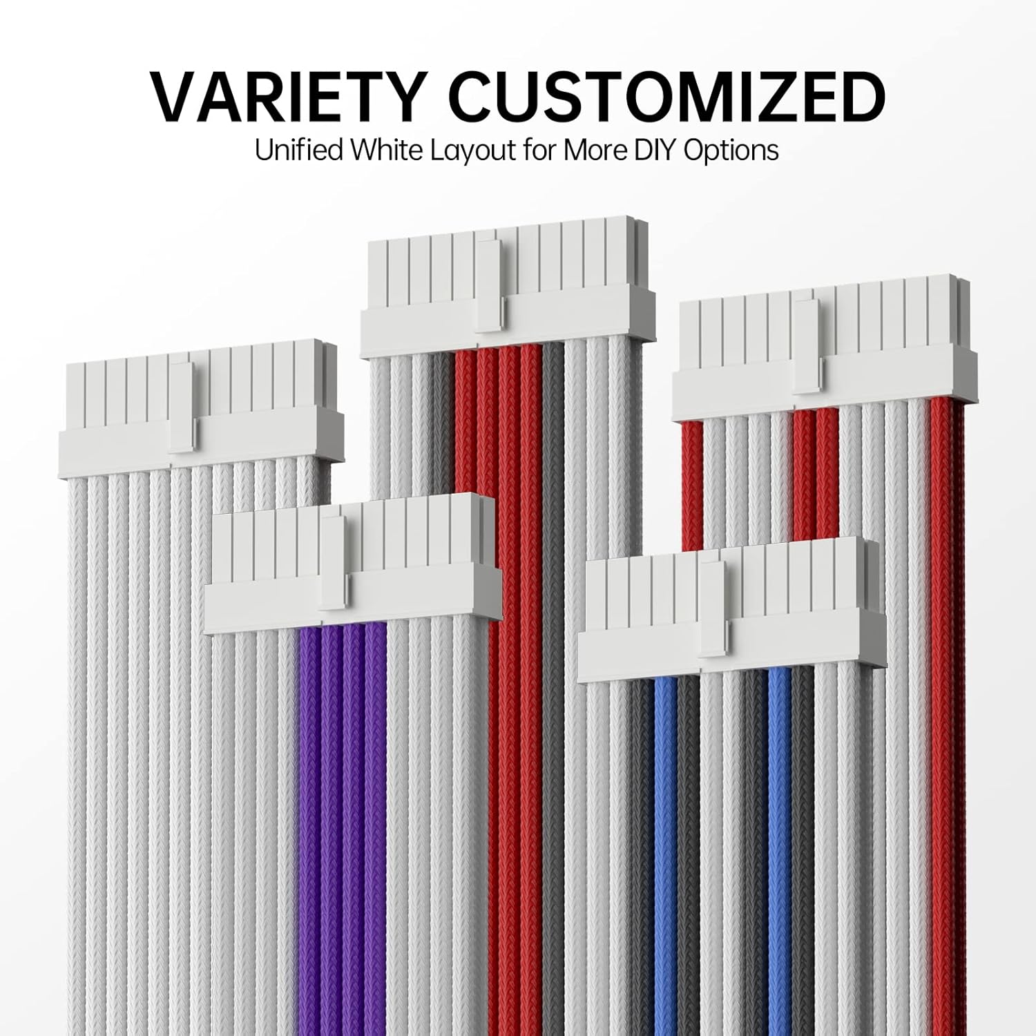 Asiahorse Snow Series White Blue Grey Sleeved PSU Extension Cable Kit 16AWG Cotton Custom Mod Kit 6 Kit - Geek Tech