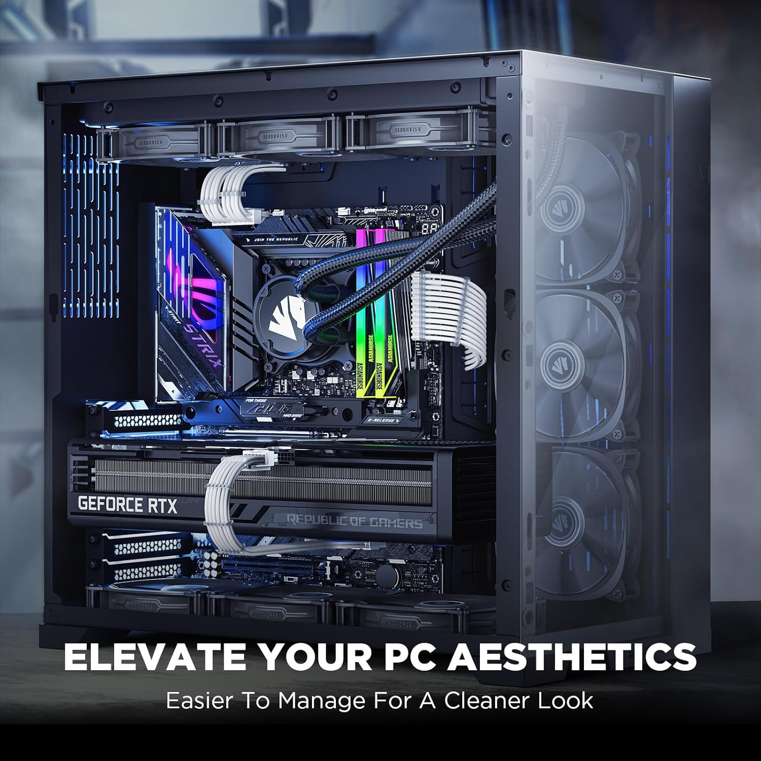 Asiahorse White 12VHPWR PCIe 5.0 Sleeved PSU Extension Cable Kit 16AWG Cotton Custom Mod Kit 4 Kit 3 End - Geek Tech