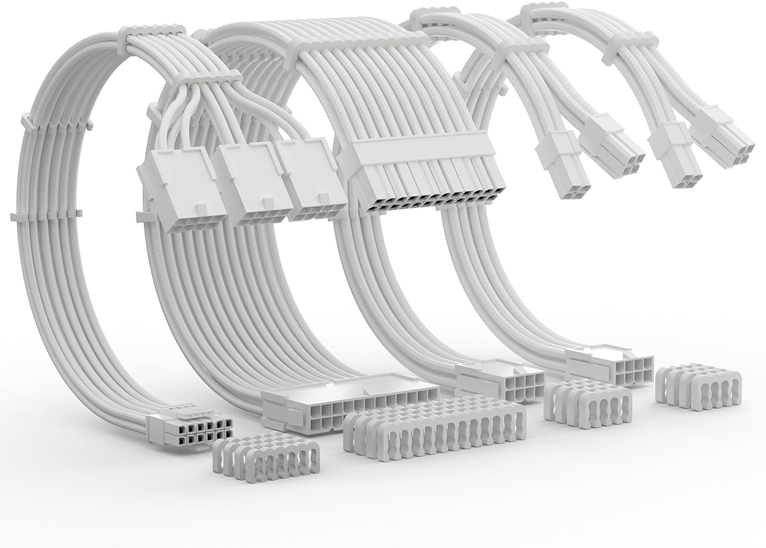 Asiahorse White 12VHPWR PCIe 5.0 Sleeved PSU Extension Cable Kit 16AWG Cotton Custom Mod Kit 4 Kit 3 End - Geek Tech