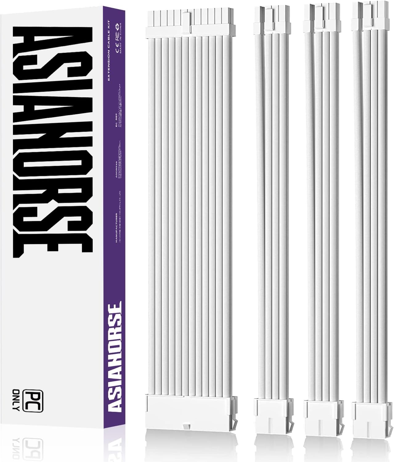 Asiahorse White Sleeved PSU Extension Cable Kit 18AWG Cotton Custom PC Mod Kit - Geek Tech