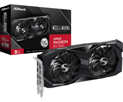 ASRock AMD Radeon RX 7600 Challenger 8GB GDDR6 2-Fan Graphics Card (269mm) (TDP 165W) (Black)