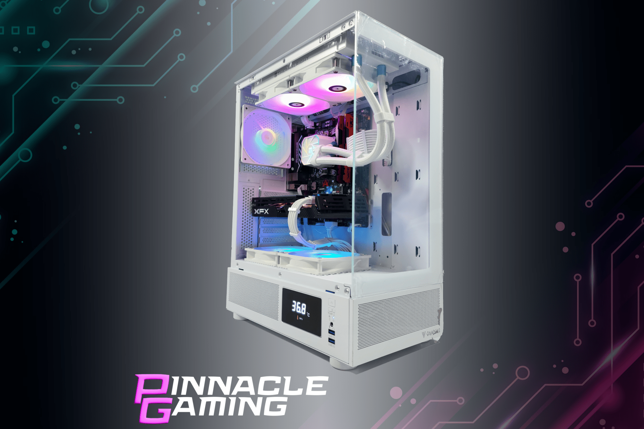 Custom Gaming Desktop Water Cooled Ryzen 5 RX 580 8GB 2TB SSD 32GB DDR4 White - Geek Tech