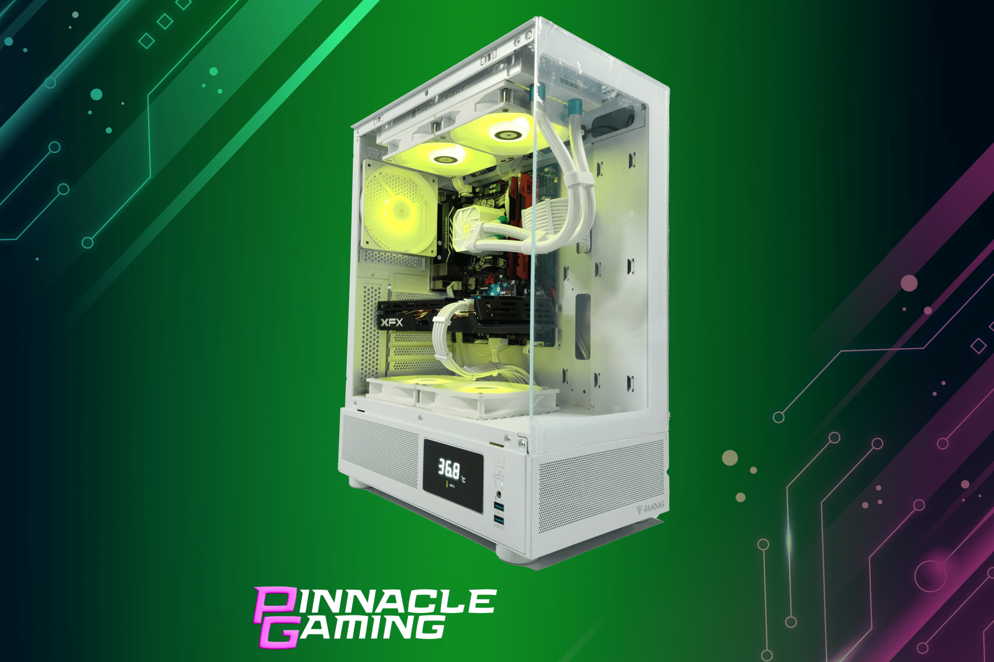 Custom Gaming Desktop Water Cooled Ryzen 7 RX 580 8GB 2TB SSD 32GB DDR4 White - Geek Tech