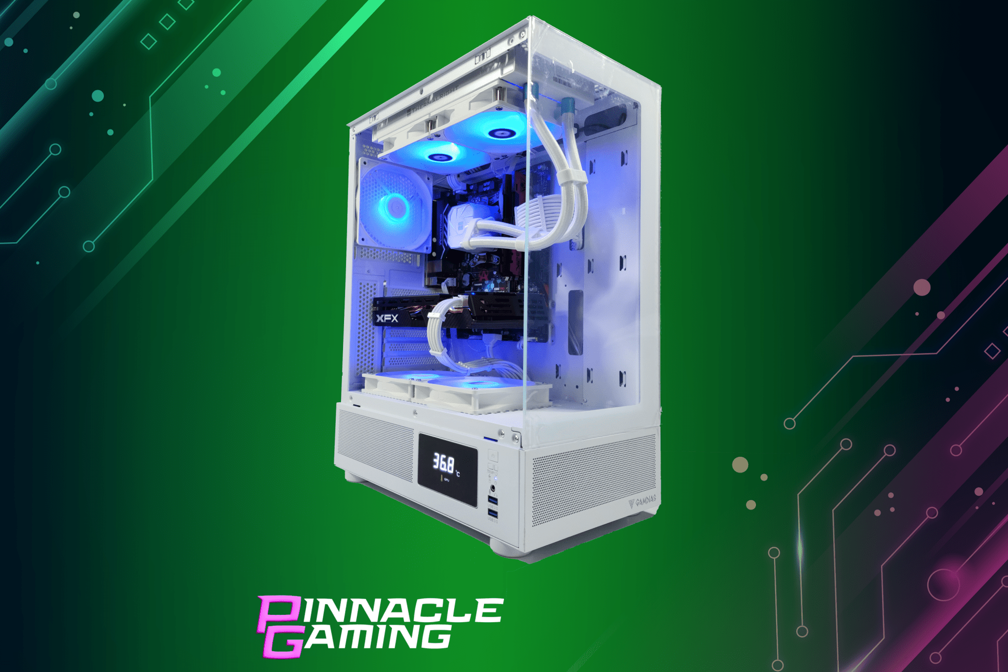 Custom Gaming Desktop Water Cooled Ryzen 7 RX 580 8GB 2TB SSD 32GB DDR4 White - Geek Tech