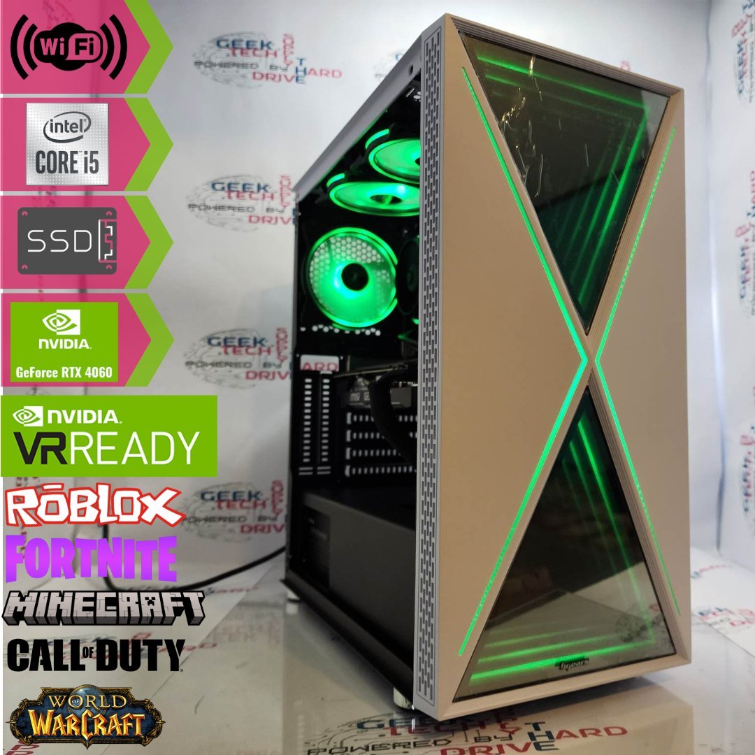 Custom Gaming PC Desktop Computer i5 NVIDIA GeForce RTX 5060 500GB SSD 2TB HDD 32GB Blackwidow White H610 - Geek Tech
