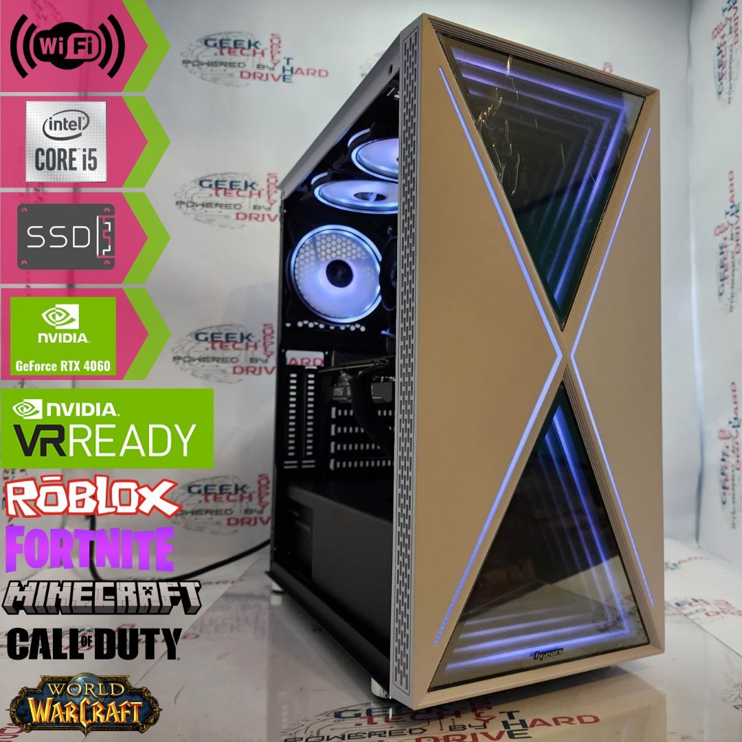Custom Gaming PC Desktop Computer i5 NVIDIA RTX 5060 1TB SSD 16GB DDR5 Blackwidow White B760 - Geek Tech