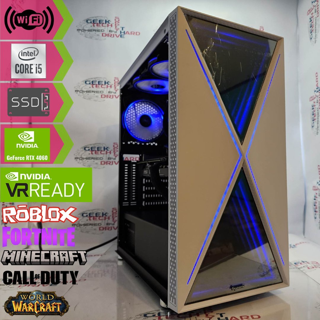 Custom Gaming PC Desktop Computer i5 NVIDIA RTX 5060 2TB SSD 16GB Wifi Predator Black B760 - Geek Tech