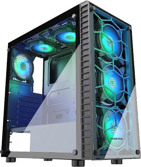 Caja de torre intermedia ATX Musetex G05Q6, 6 ventiladores, color negro 