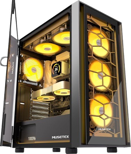 Caja de torre intermedia ATX Musetex G07, 6 ventiladores, color negro 