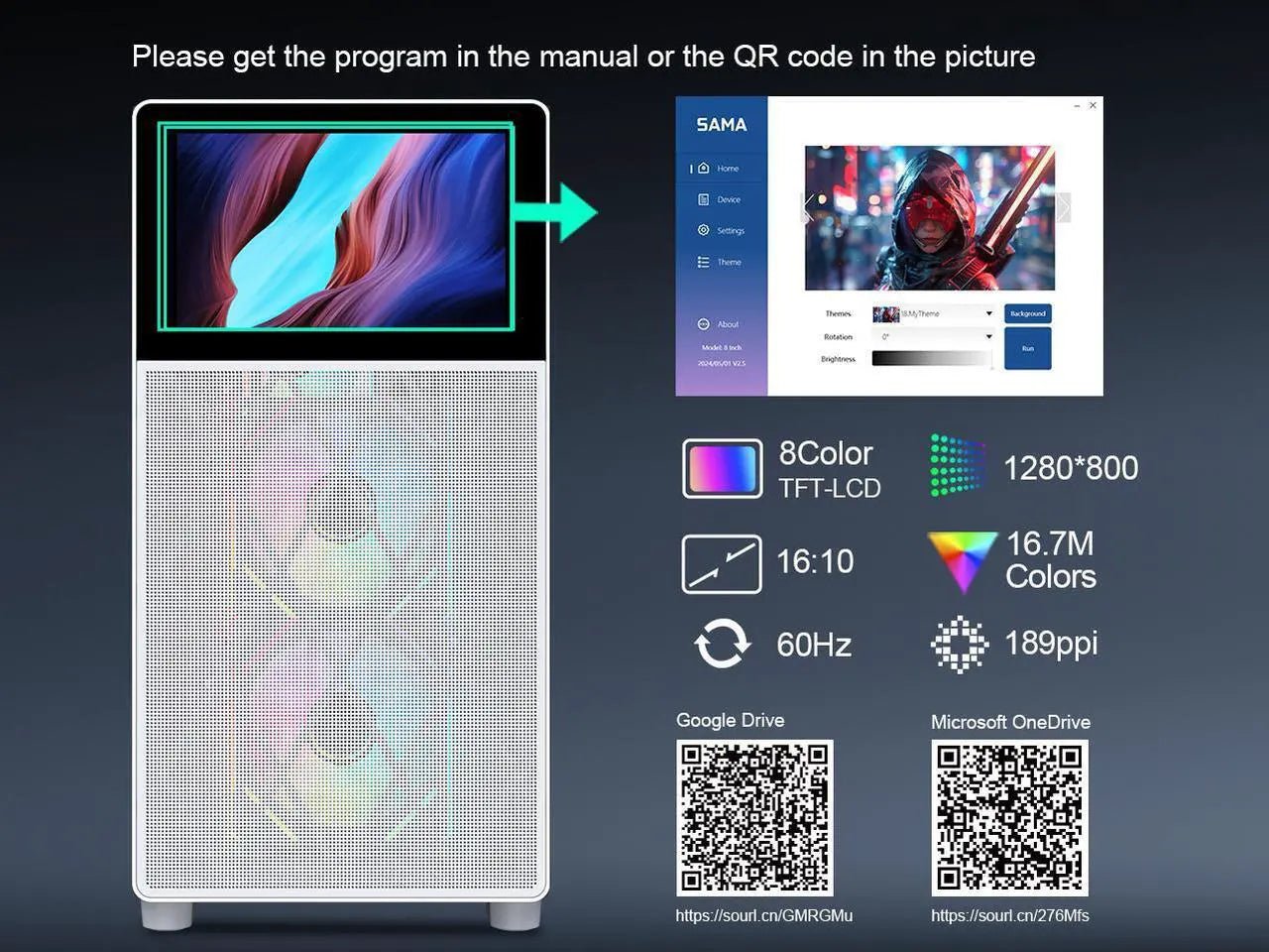 SAMA V - Play White Gaming Mid Tower Computer Case w/ 8in LCD Display - Geek Tech