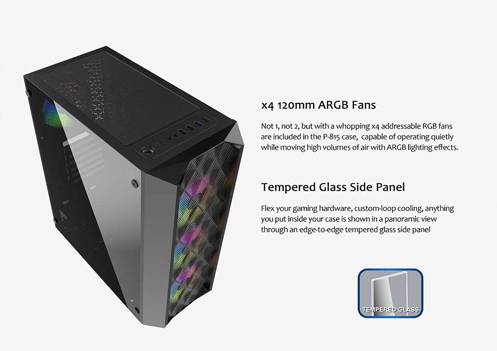 Raidmax P815 Gaming ATX Computer Case USB 3.0 120mm ARGB LED Fans - Geek Tech