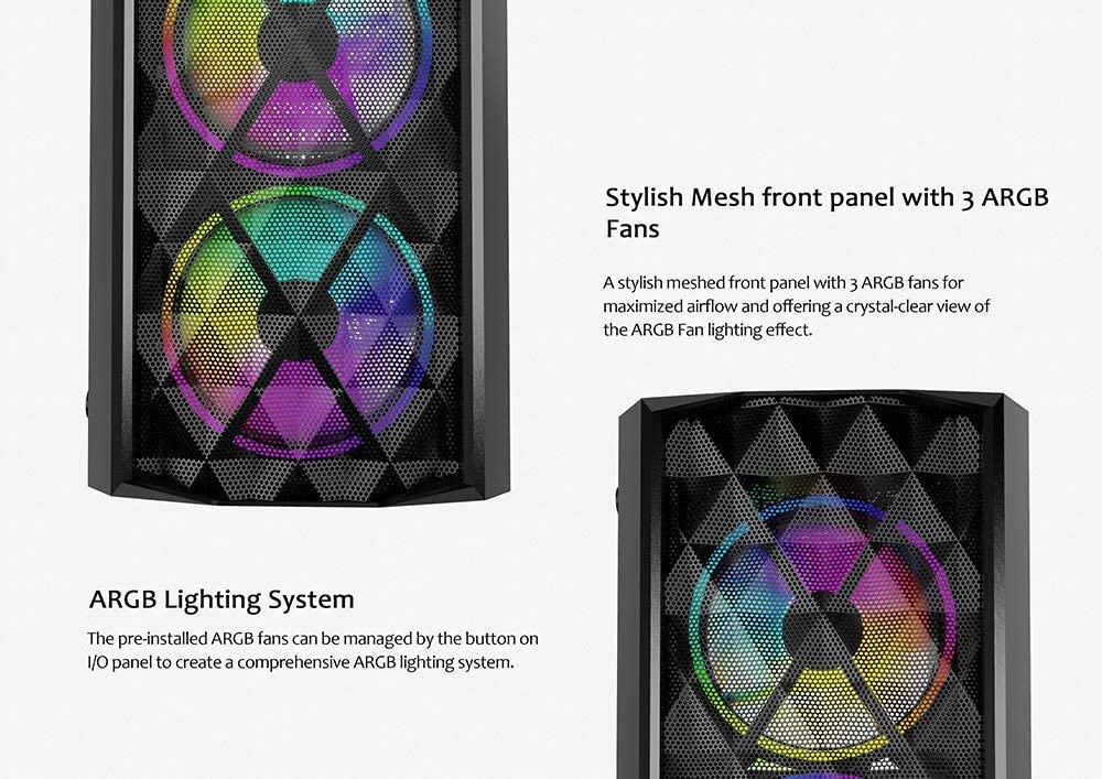 Raidmax P815 Gaming ATX Computer Case USB 3.0 120mm ARGB LED Fans - Geek Tech