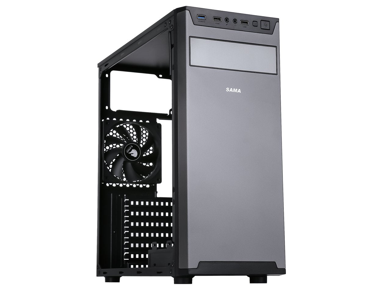 Sama Jazovo-BK Black USB3.0 Steel ATX Mid Tower Computer Case, 3 x120mm Black Fan (2 x front, 1x Rear Pre-Installed) - Geek Tech