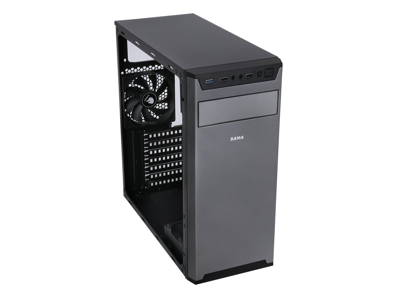 Sama Jazovo-BK Black USB3.0 Steel ATX Mid Tower Computer Case, 3 x120mm Black Fan (2 x front, 1x Rear Pre-Installed) - Geek Tech