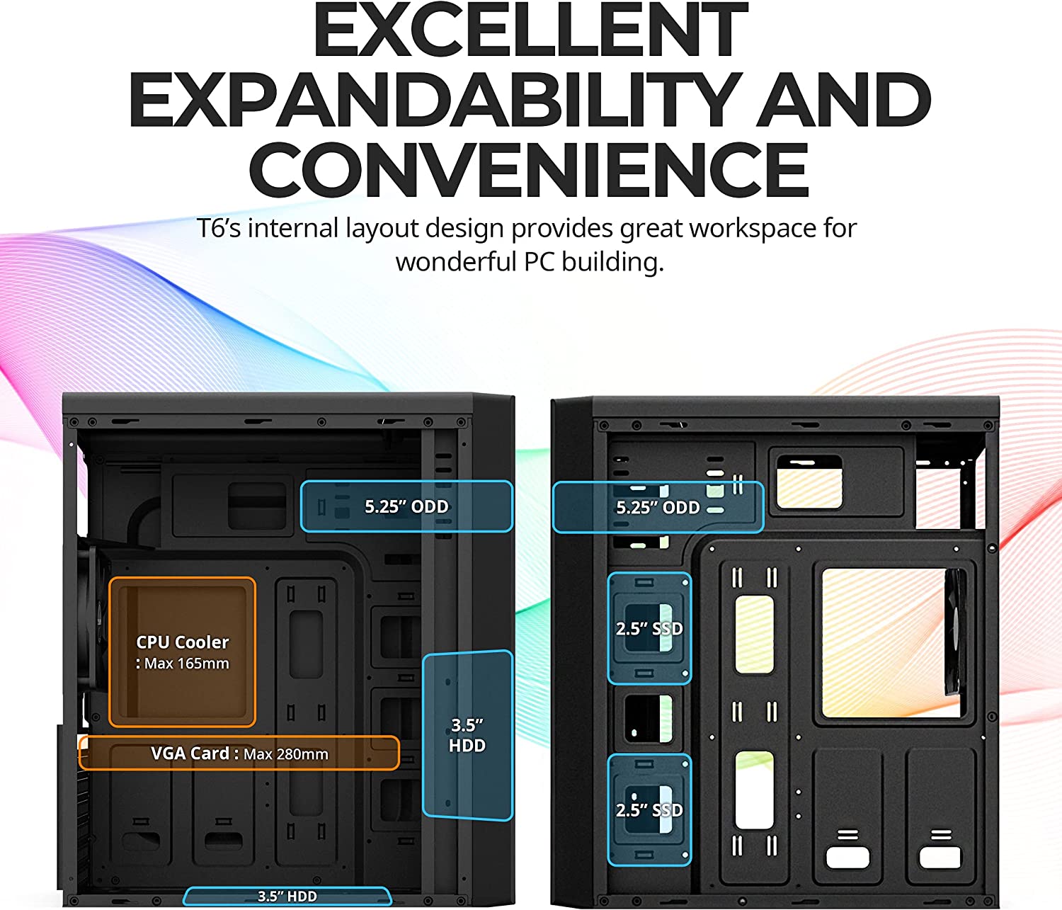Zalman T6 ATX Mid Tower Computer PC Case, Pre-Installed 120mm Fan, 5.25 ODD, USB 3.0, Patterned Mesh Design, mATX ITX for Gaming Workstation, Black - Geek Tech